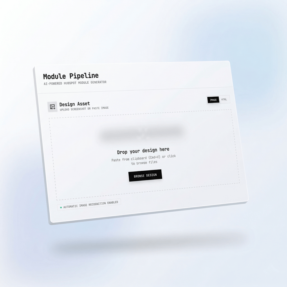 Upload UI screenshot to generate HubSpot custom module using AI