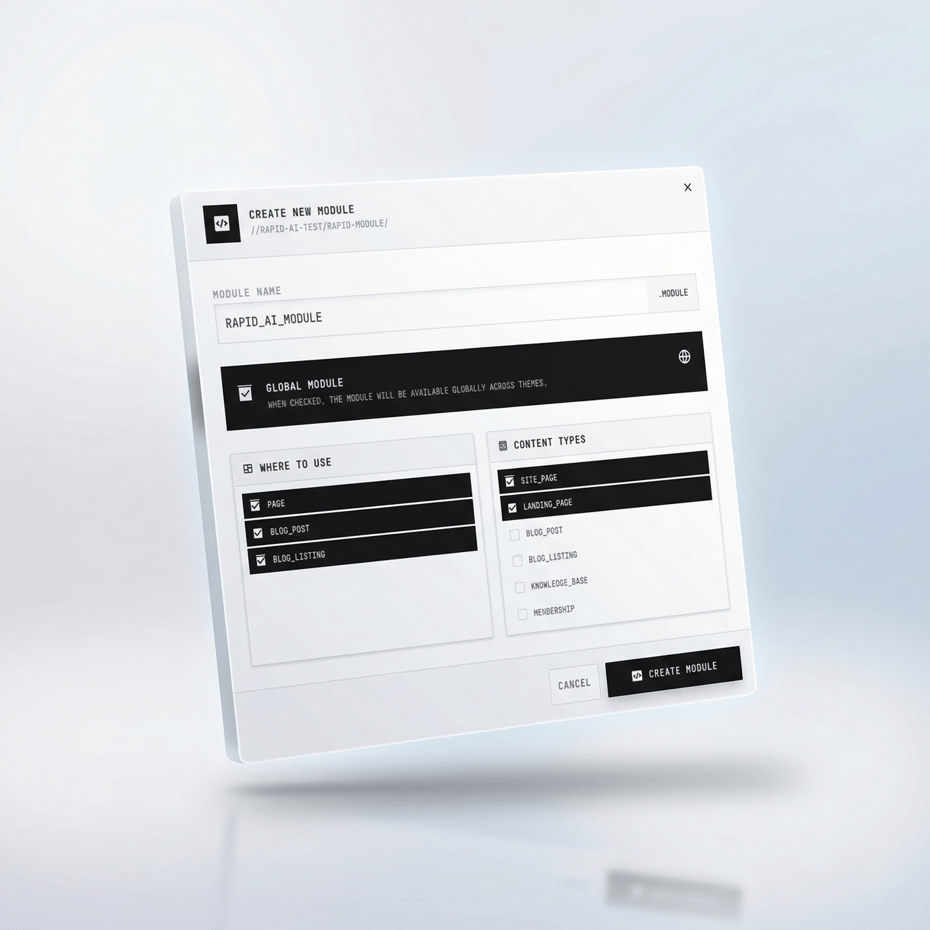 Create HubSpot custom module dialog with configuration options